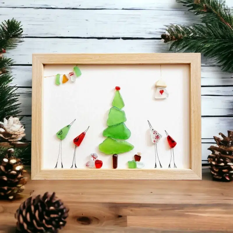Оригинален коледен подарък - картина 4 птички и елха | Crea Gifts Art | Ръчно изработени подаръци