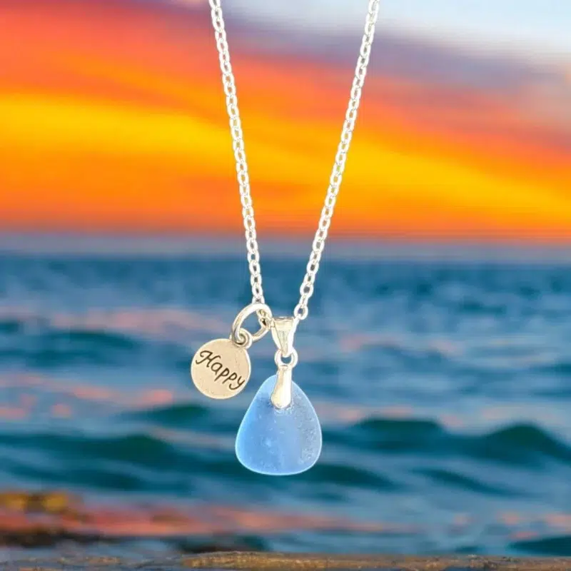 Ръчно изработено бижу Щастие | Сребърно колие за късмет с морско стъкло | Crea Gifts | Ръчно изработени подаръци | Ръчно изработени бижута