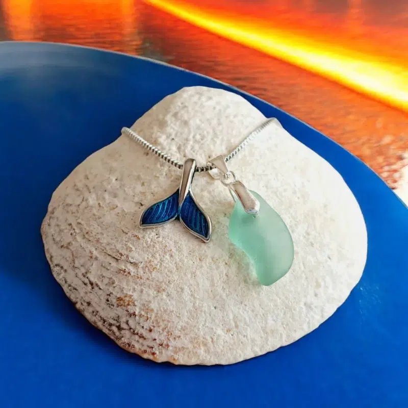Уникално ръчно изработено колие с морско стъкло | Сребърно бижу море | Crea Gifts | Ръчно изработени бижута | Ръчно изработени подаръци