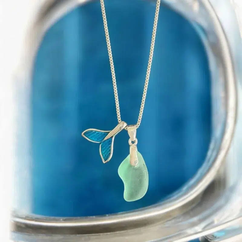 Уникално ръчно изработено колие с морско стъкло | Сребърно бижу море | Crea Gifts | Ръчно изработени бижута | Ръчно изработени подаръци