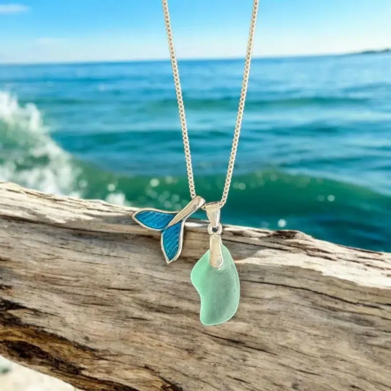 Уникално ръчно изработено колие с морско стъкло | Сребърно бижу море | Crea Gifts | Ръчно изработени бижута | Ръчно изработени подаръци