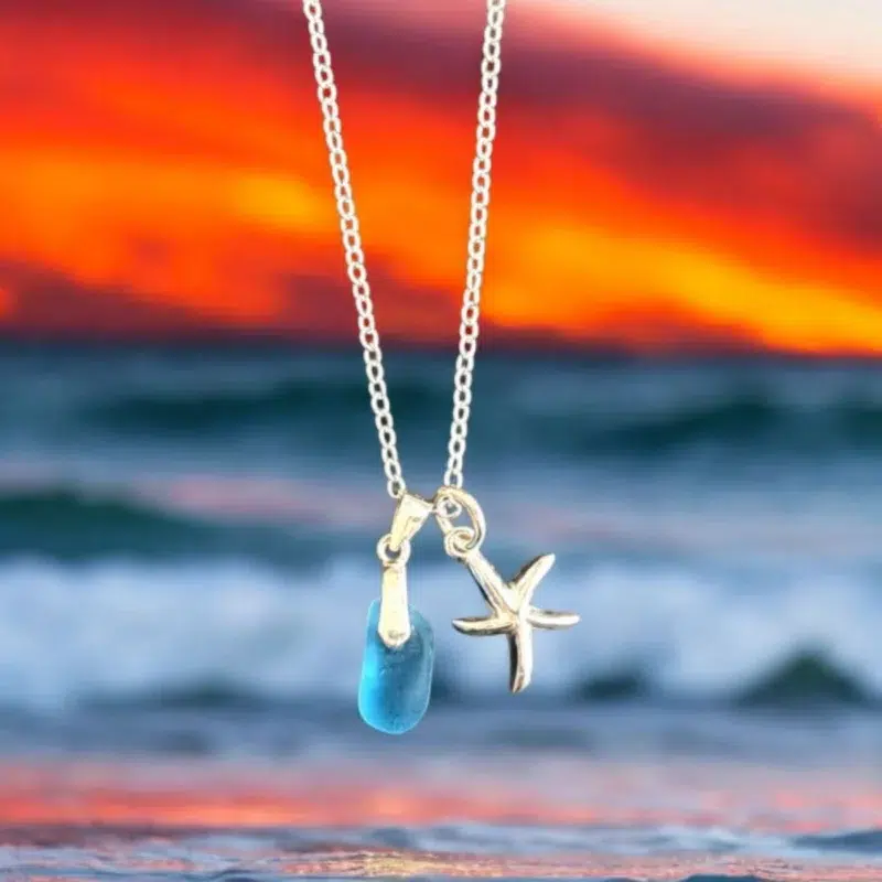 Ръчно изработено бижу | Уникално сребърно колие с морско стъкло | Crea Gifts Art | Ръчно изработени бижута | Ръчно изработени подаръци
