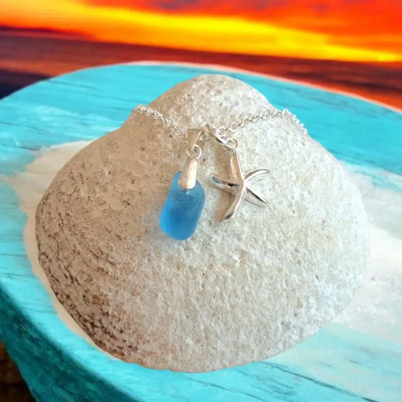 Ръчно изработено бижу | Уникално сребърно колие с морско стъкло | Crea Gifts Art | Ръчно изработени бижута | Ръчно изработени подаръци