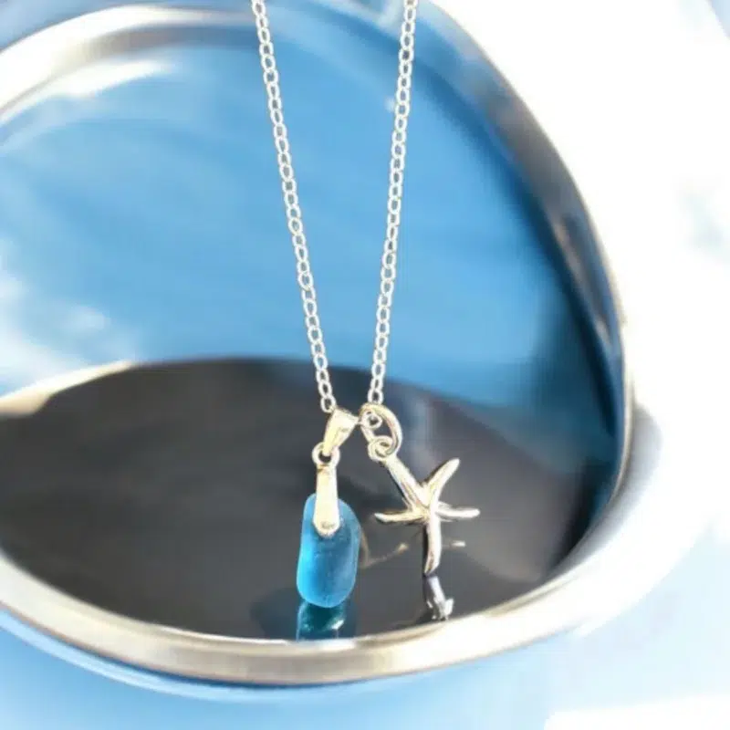Ръчно изработено бижу | Уникално сребърно колие с морско стъкло | Crea Gifts Art | Ръчно изработени бижута | Ръчно изработени подаръци