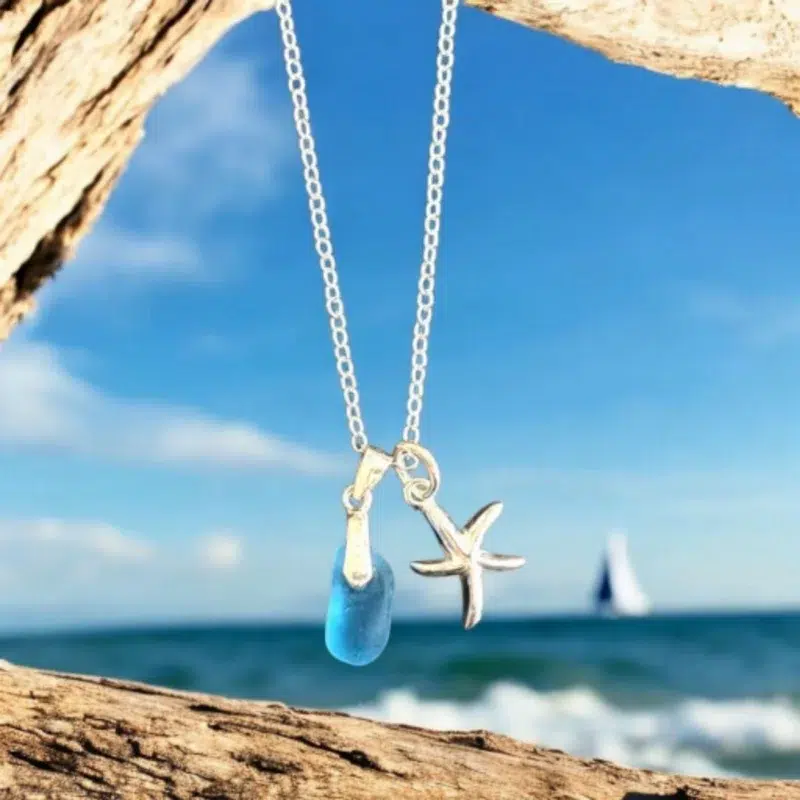 Ръчно изработено бижу | Уникално сребърно колие с морско стъкло | Crea Gifts Art | Ръчно изработени бижута | Ръчно изработени подаръци