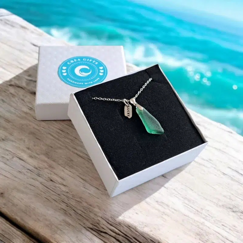 Ръчно изработено бижу | Сребърно колие Късмет с морско стъкло | Crea Gifts | Ръчно изработени подаръци | Ръчно изработени бижута