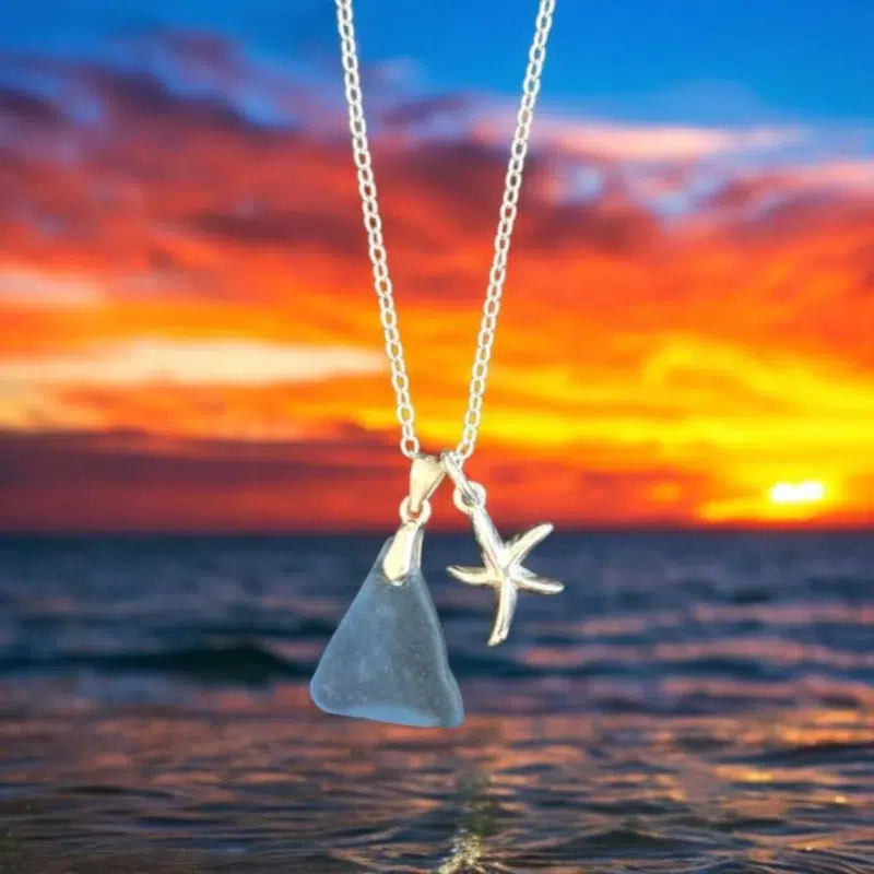 Ръчно изработено бижу | Уникално сребърно колие с морско стъкло | Crea Gifts Art | Ръчно изработени бижута | Ръчно изработени подаръци