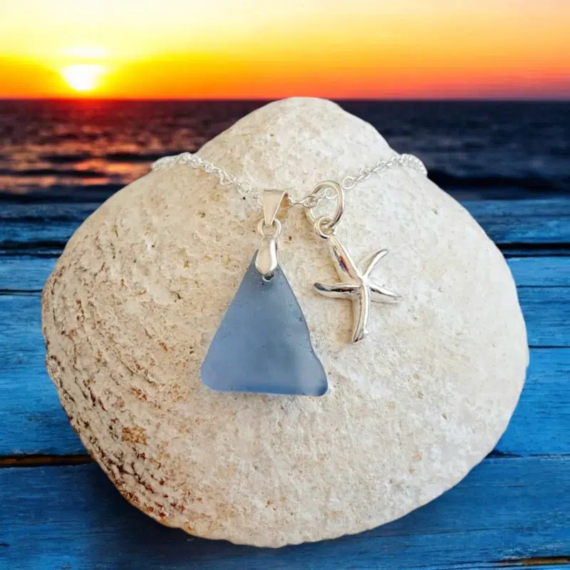 Ръчно изработено бижу | Уникално сребърно колие с морско стъкло | Crea Gifts Art | Ръчно изработени бижута | Ръчно изработени подаръци
