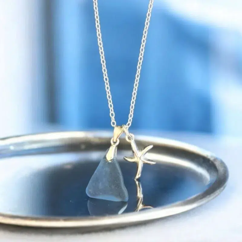 Ръчно изработено бижу | Уникално сребърно колие с морско стъкло | Crea Gifts Art | Ръчно изработени бижута | Ръчно изработени подаръци