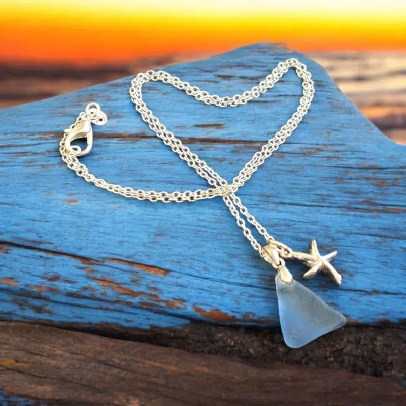 Ръчно изработено бижу | Уникално сребърно колие с морско стъкло | Crea Gifts Art | Ръчно изработени бижута | Ръчно изработени подаръци