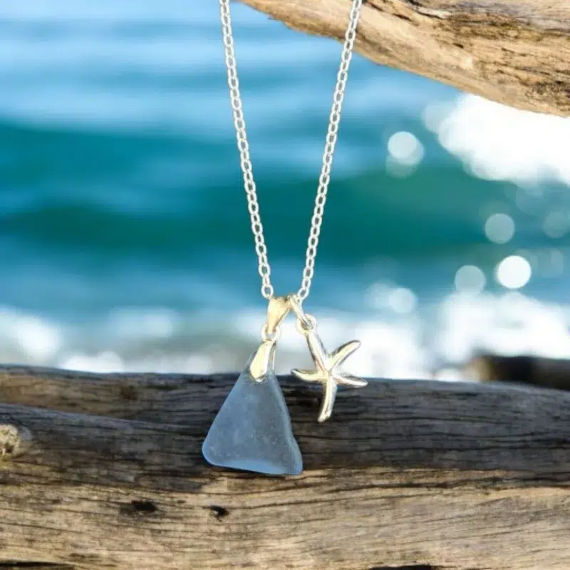 Ръчно изработено бижу | Уникално сребърно колие с морско стъкло | Crea Gifts Art | Ръчно изработени бижута | Ръчно изработени подаръци